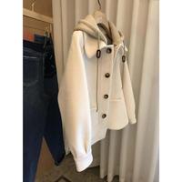 Manteau Femme en Laine Automne Hiver, Manches Longues, Capuche, Boutonnage Simple, Surpiqûres, Décontracté et Coupe-Vent
