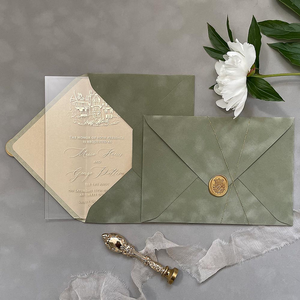 การ์ดเชิญงานแต่งงานทำจากอะคริลิคใสหรูหราออกแบบได้ตามต้องการพร้อมซองกำมะหยี่สีน้ำตาลคนสมัยใหม่ปาร์ตี้แต่งงานพิเศษเชิญ - Product Image 4