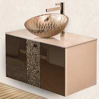 Set Kabinet Kamar Mandi Modern dengan Wastafel dan Cermin LED, Meja Rias Terapung dengan Wastafel dan Kabinet
