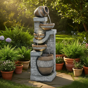 น้ำพุสวนสไตล์เรียบง่าย ขนาด 42.5 นิ้ว ทำจากหิน ตกแต่งภายนอก ดีไซน์ทนทาน สำหรับบ้านและสวน - Product Image 2