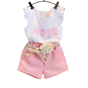 Camisa Blanca con Volantes para Niña, Ropa Infantil RTS MORE Print, Camisa Rosa Sólida para Niña, Ropa Infantil al por Mayor con Cinturón - Product Image 1