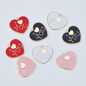 Pendentif Cœur en Alliage « Je t'aime » Rose Rouge Noir Blanc, Composants de Bijoux DIY pour Boucles d'Oreilles et Colliers - Product Image 3