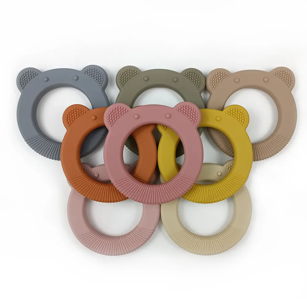 Bear Silicone Baby Teether Toys Food Grade Pacifier Organic Baby Teething Ring Soothe Babies Teething Relief Sore Gums