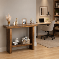 Table console rustique de 39,3 pouces avec plateau en bois épais de 1,9 pouces, table de couloir étroite à 3 niveaux pour salon, couloir, hall d'entrée