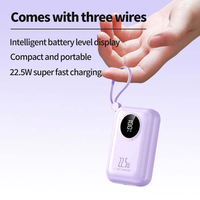 Batterie externe ultra-fine 10000mAh 20W à charge rapide, affichage numérique et câble intégré, chargeur de téléphone portable