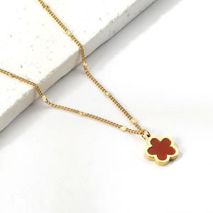 Collier pendentif en acier inoxydable en forme de fleur avec incrustation de coquille blanche pour femme, bijoux cadeau - Product Image 3