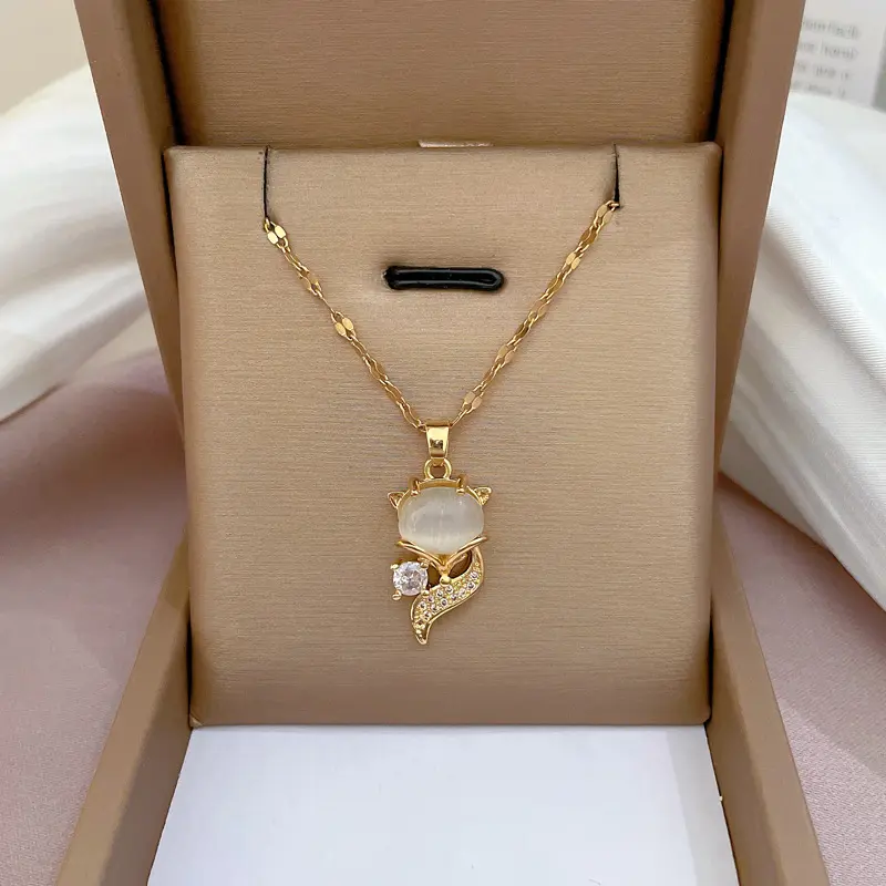 DAIHE kalung liontin Opal lapis emas 18k, kalung zirkon bertatahkan mikro baja tahan karat untuk wanita modis perhiasan