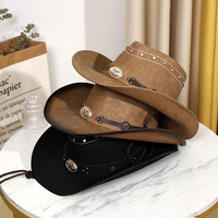 Sombrero Vaquero de Cuero Sintético PU Estilo Western con Acabado Liso, Corona Reforzada e Interior Transpirable, Ideal para Eventos Temáticos y Uso Diario