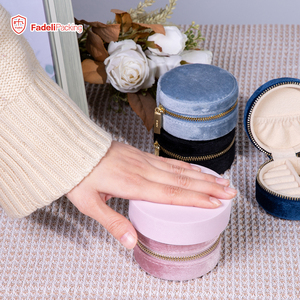 Organizador de joyas personalizado con cremallera, cajas de almacenamiento de terciopelo, de viaje, Vintage, Azul Real, joyería, venta al por mayor - Product Image 5