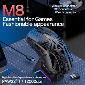 เมาส์ไร้สาย M8หลายโหมดพร้อมไฟ RGB ปรับ DPI และ Type-C ชาร์จเร็ว - Product Image 3