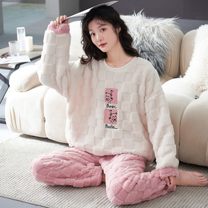 Pantalones <span class=keywords><strong>de</strong></span> manga larga Jacquard <span class=keywords><strong>de</strong></span> felpa <span class=keywords><strong>de</strong></span> invierno para parejas, <span class=keywords><strong>pijama</strong></span> grueso con forro polar <span class=keywords><strong>de</strong></span> dibujos animados para hombres y mujeres, traje <span class=keywords><strong>de</strong></span> dos piezas - Product Image 2