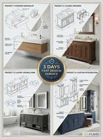 Meuble-lavabo mural moderne de 60 pouces avec double vasque, miroir LED, résistant à l'eau, pour hôtel et villa