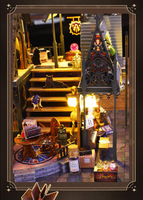 Maison de poupée miniature antique à monter soi-même avec lumière LED tactile, maison magique, cadeau de Noël, puzzle en bois 3D à motifs animaux assemblé à la main
