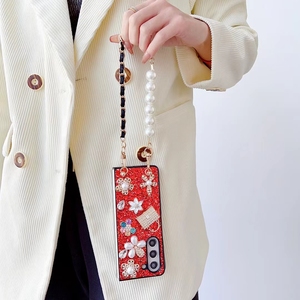 Fleur de luxe et sac à main motif strass étui de téléphone en TPU pour <span class=keywords><strong>Samsung</strong></span> Galaxy Fold5 pli 4 étui arrière <span class=keywords><strong>avec</strong></span> <span class=keywords><strong>chaîne</strong></span> - Product Image 3