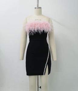 Robes de soirée mini moulantes à fente, sans bretelles, ornées de cristaux, extensibles, pour femmes - Tendance - Product Image 4