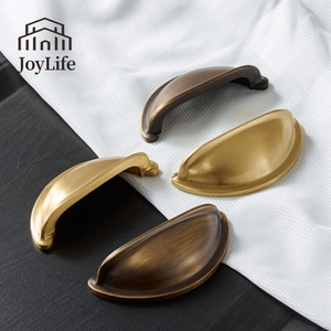 Vintage Solid <strong>Brass</strong> Shell Handles for French American Style Cabinets Wardrobes Pure <strong>Brass</strong> Retro <strong>Drawer</strong> <strong>Pulls</strong> - Product Image 1