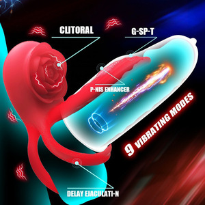 Anello Vibrante per Pene con Blocco Sperma a Forma <span class=keywords><strong>di</strong></span> Rosa, Controllo Remoto Wireless, Giocattolo Sessuale per Coppie - Product Image 2