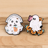 Vente en gros de badges en émail fantôme mignons personnalisés, de haute qualité, en métal, pour sacs à dos, vestes, cadeau d'Halloween