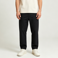 Pantalon en sergé noir pour homme, coupe droite, taille élastique, passants de ceinture, poches obliques, décontracté, marque privée, vente en gros
