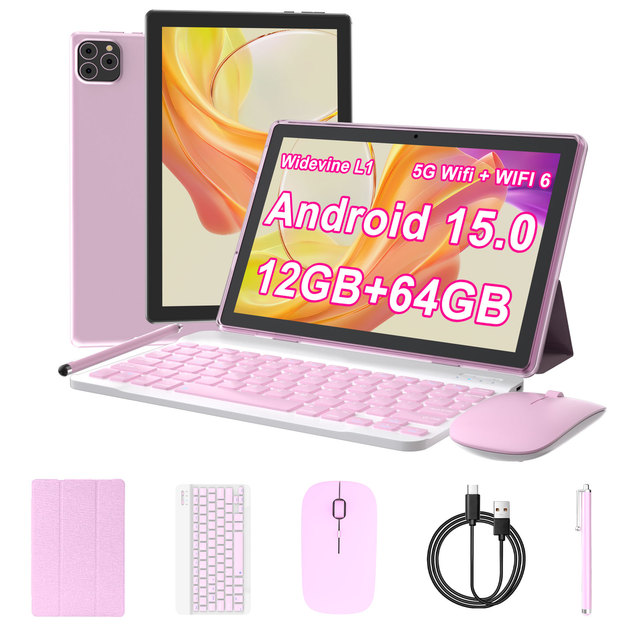 10 Inch 12GB (3GB+9GB Expand)RAM+64GB ROM Tablet, 1280 * 800 HD Touch Screen, 2 in 1 Tablets with Keyboard Case Mouse Stylus