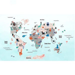 世界地図子供部屋の壁紙北欧地中海漫画動物テレビ背景壁壁画寝室の壁紙 - Product Image 5