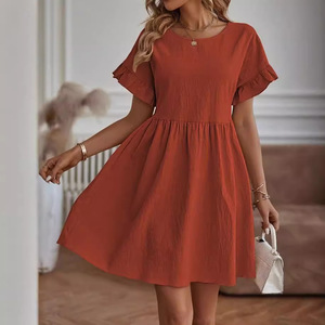 Ropa de mujer de algodón y lino, estilo casual para ir al trabajo, con cuello redondo y manga corta, para caminar en la ciudad. - Product Image 2