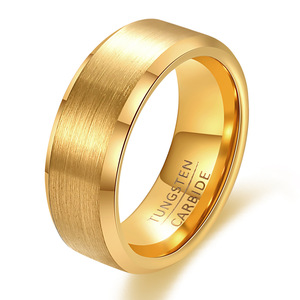 <b>Tungsten</b> Carbide Ring 8mm Gold Beveled Wedding Band For Women Geometric Design - Product Image 1