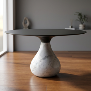 Modern Round Marble Base Dining <b>Table</b> with Black Top Minimalist Design for Home Furniture - Product Image 2