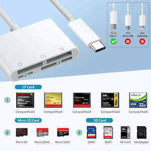 Adaptateur de carte mémoire 3 en 1 Type C CF/SD/TF, lecteur de carte SD USB C compatible avec les appareils photo numériques pour iPhone 15/ iPad/Android - Product Image 2
