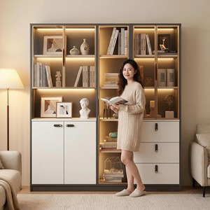 Huide Integrated <b>Wall</b> Mounted Bookcase With <b>Glass</b> Doors Storage Cabinet For Living Room Display <b>Shelf</b> HD-SG98 - Product Image 2