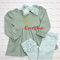 Ensemble de vêtements pour bébés filles, leggings rayés à trois volants, tunique à manches longues, tenues pour enfants
