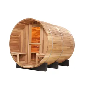 China Supplier Traditional Outdoor Cedar Wood Steam 4 Person Barrel Sauna With Stove