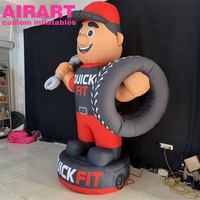 Mascotte de dessin animé mécanicien gonflable personnalisée, géant gonflable de réparateur avec clé à molette et pneu, décoration gonflable publicitaire extérieure