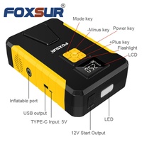FOXSUR 26800mAh 12V/24V Démarreur de voiture Pompe à air Compresseur d'air portable Gonfleur de pneus de voiture Alimentation de secours