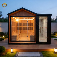 Vila Luar Ruangan Modern Atap Runcing Sauna Speaker Bluetooth Bak Mandi Air Panas 2-Orang Elektrik 12KW 6KW Uap Basah Kayu Solid 220V