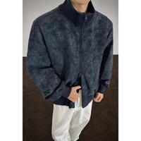 Veste de travail rétro pour homme en cuir PU gris uni avec fermeture éclair, coupe ample et col montant, idéale pour l'automne