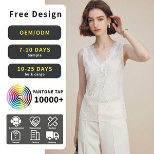Chemisier <span class=keywords><strong>sans</strong></span> manches ajusté pour <span class=keywords><strong>femme</strong></span>, style vintage, en dentelle ajourée rose, col en V festonné, pour le bureau - Product Image 1