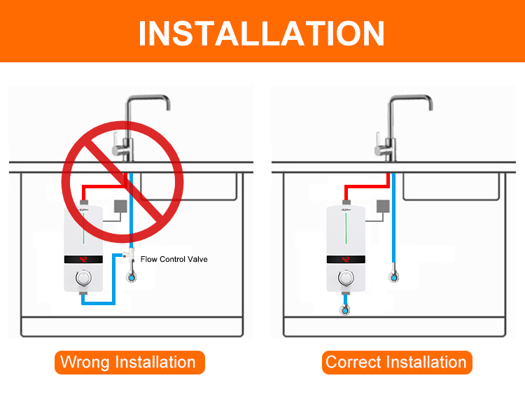 One piece delivery factory price 5500w 220V kitchen use tankless electric water heater
