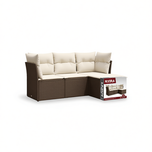 ชุดโซฟาสวนแบบโมดูลาร์ริยราสีน้ำตาล ทำจากหวาย PE เฟอร์นิเจอร์กลางแจ้งพร้อมเบาะโฟมความหนาแน่นสูง ดีไซน์ทันสมัย - Product Image 1