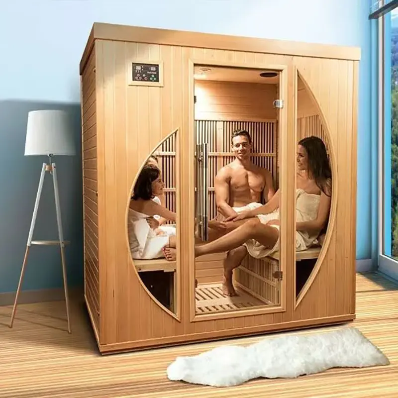 Kapalı ahşap buhar Sauna banyo odaları 4 kişilik spa küvetleri için sauna odaları köşe cam filtre kuru buhar