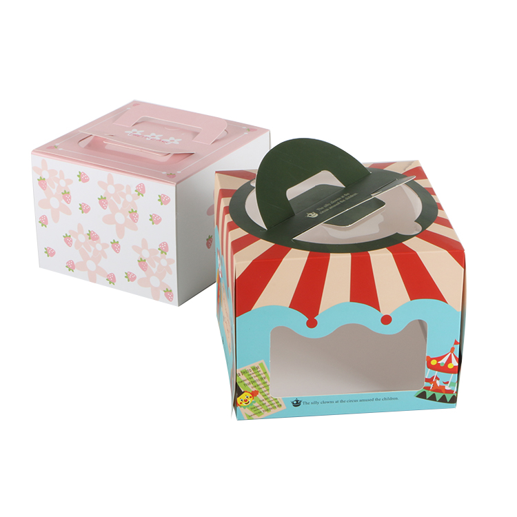 Food grade custom eco-friendly portable paper cake box food packaging box with handle