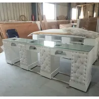 Table de manucure de luxe avec dessus en verre, lumière noire, à double tiroir, avec collecteur de poussière