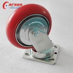 Schwerlast 6 Zoll Industrierollen Gusseisenkern Polyurethan-Räder Stahl-Schwenkrollen Rote Eisenabdeckplatte Rollen OEM <span class=keywords><strong>1</strong></span> Jahr - Product Image 6