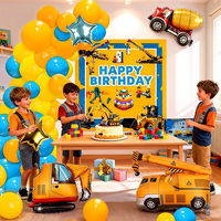 Set Dekorasi Ulang Tahun Bertema Kendaraan Konstruksi, Tahan Lama, Cetak 4 Warna, Termasuk Balon, Poster, dan Kain Latar Belakang untuk Anak-Anak