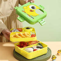 Boîte à bento mignonne à 3 compartiments, réutilisable, écologique, sans BPA, de qualité alimentaire, compatible micro-ondes, pour enfants, facile à ouvrir, pour le déjeuner scolaire