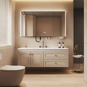 2024 на заказ Роскошная кварцевая столешница набор готовое зеркало Маленькая деревянная настенная Современная раковина для ванной комнаты