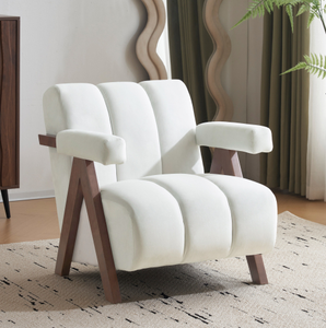 Fauteuil moderne en velours pour salon et chambre d'hôtel, en tissu laine d'agneau, avec accoudoir individuel de relaxation - Product Image 3