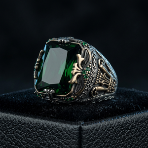 Anillos de Compromiso Clásicos para Mujer, Chapados en Platino y Oro Rosa Vintage, con Circonitas, Diseño Geométrico, Color Verde, a la Moda - Product Image 1