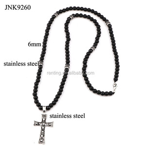 <span class=keywords><strong>Collana</strong></span> da <span class=keywords><strong>Uomo</strong></span> con Pendente a Croce e Teschio in Acciaio Inossidabile e Onice Opaco, Design Unico con Pietre Naturali e <span class=keywords><strong>Perline</strong></span> - Product Image 4