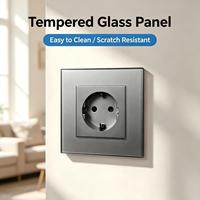 Prise murale UBARO de luxe 86 mm, norme européenne, 16A 250V, panneau en verre trempé, prise Schuko, sécurité enfant, ignifuge, métal cuivre